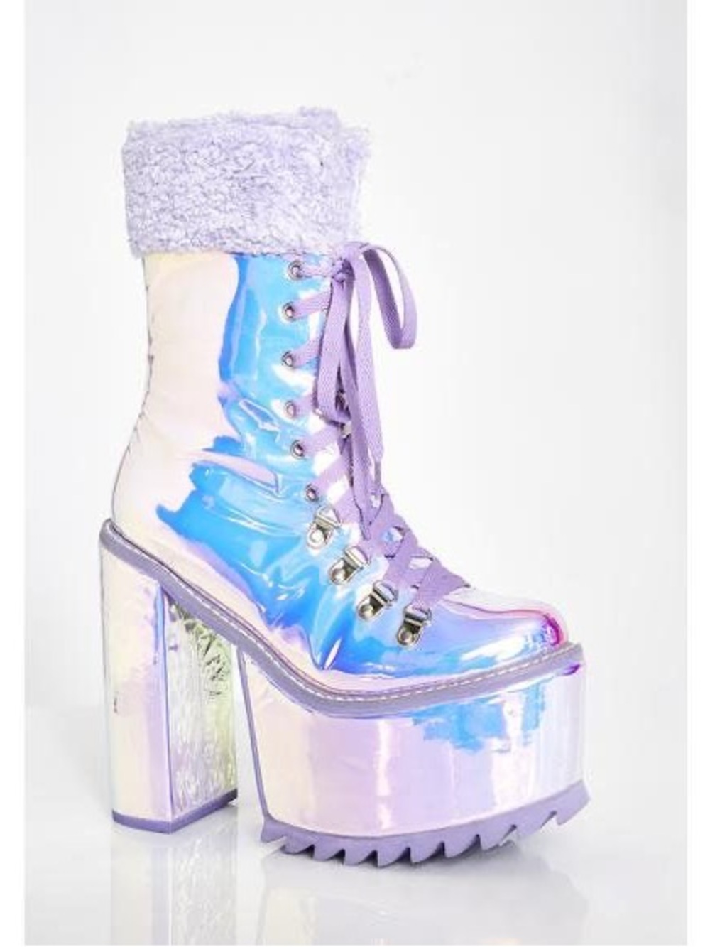 Iridescent Lavender Platform Lace-Up and Boots